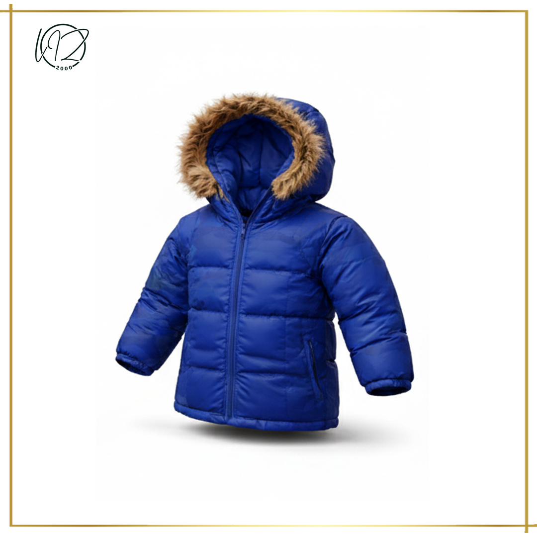 Blue Puffer Jacket with Faux-Fur Hood